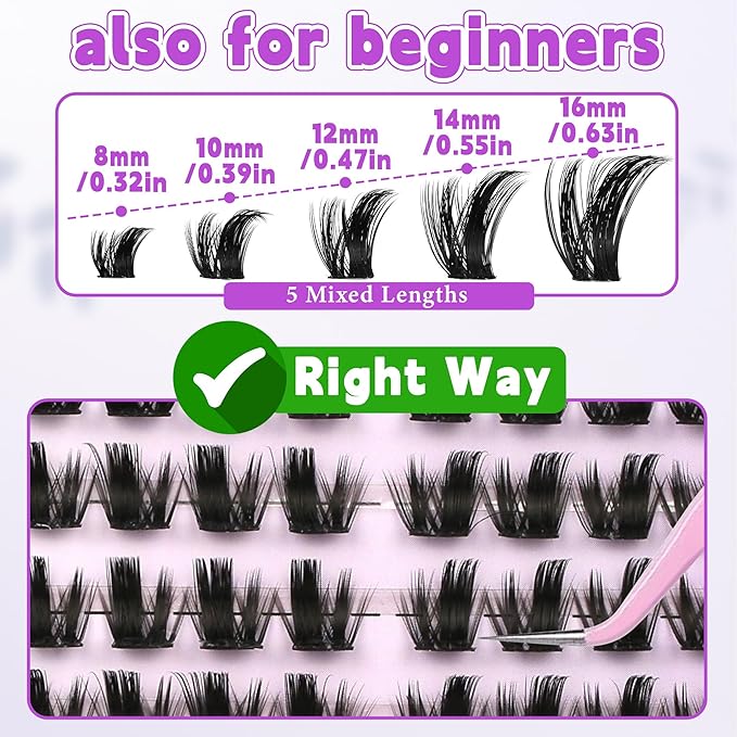 Lash Clusters Spiky Eyelash Extensions Wispy Individual Lashes Manga Eyelash Individuals 168 Pcs CC-Curly Cluster Eyelash Extensions 8-16MM Mixed DIY Lash Extensions