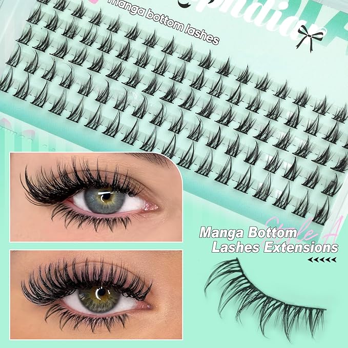 Bottom Lashes Manga Fairy Bottom Lash Clusters DIY Eyelash Extension 5-8mm Bottom Eyelashes Individual 2 Styles Natural Lower Lashes Clusters for Bottom Lash Extensions by calphdiar