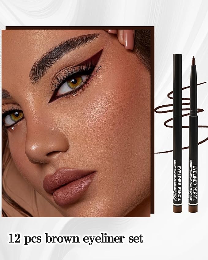 12 Pcs Brown Eyeliner Pencil Set, Matte Waterproof Gel Eye Liner Pencils, Long-Lasting Sweatproof Smudge Proof Waterline Gel Eyeliner, Retractable Eye Makeup Pen for Women, Soft Smooth Cream Texture