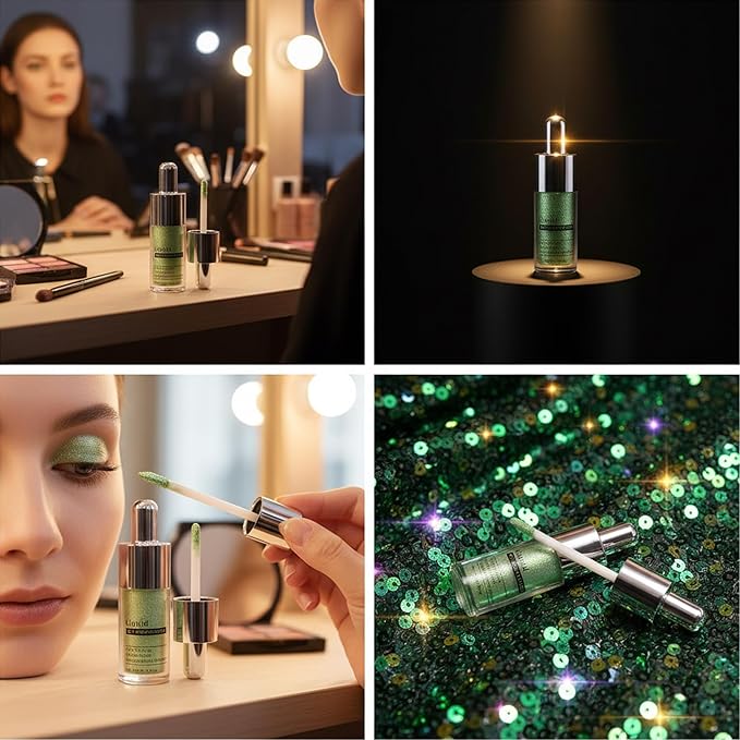 Aqua Green Chameleon Shimmer Liquid Eyeshadow, Longwear Waterproof Lightweight Eye Shadow Cream, Buildable Blendable Eye Makeup,Vegan Cruelty-Free Paraben-Free for Older Women Stage makeup 08#