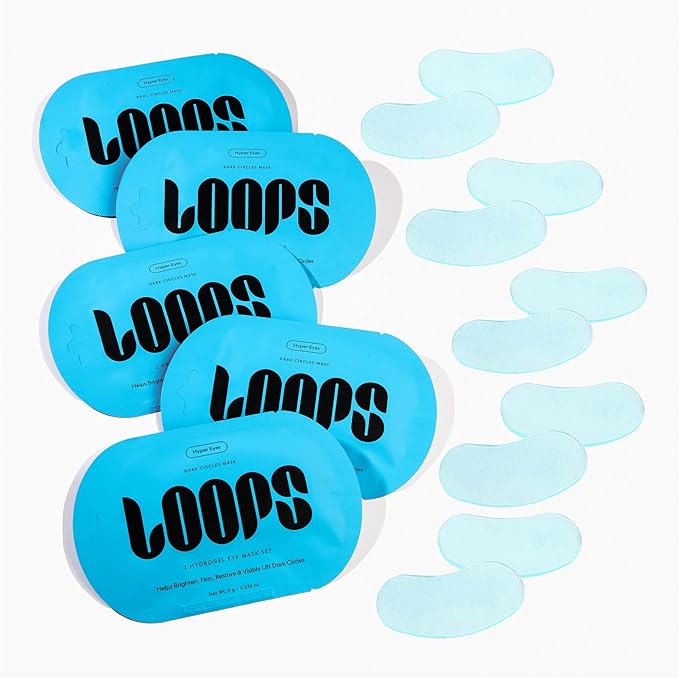 LOOPS Hyper Smooth Eye Hydrogel Eye Masks, Hydrate, Nourish and Help Reduce Dark Circles for Refreshed Eyes - Reduces Signs of Puffiness and Fortify Your Eyes - Moisturizing Under Eye Patches - 5pc