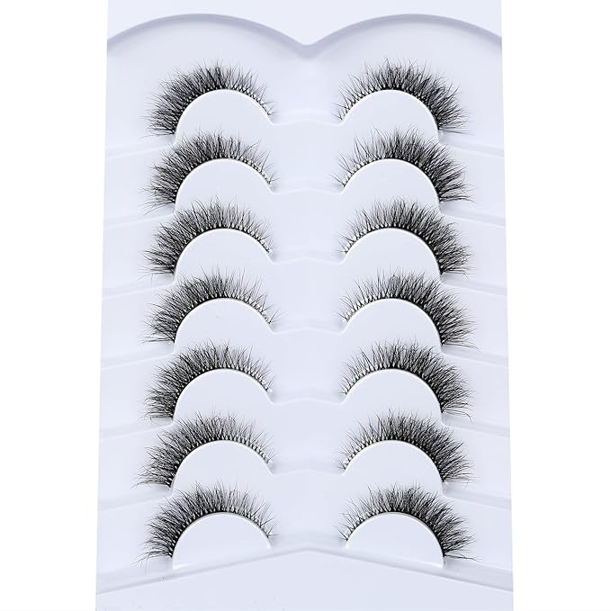Pooplunch False Eyelashes Cat Eye Look Natural Short Lashes Wispy Clear Band Extension Volume Fake Eyelashes Faux Mink Strip Lashes 7 Pairs Pack