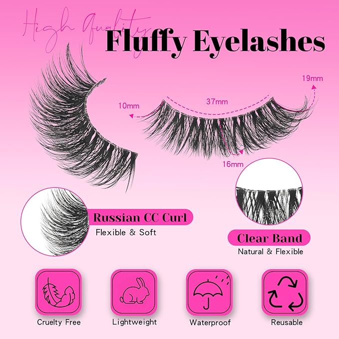 Veleasha Cat Eye Lashes Fluffy False Eyelashes with Clear Band Volume Eyelashes Looks Like Lash Extensions CC Curl Soft Fake Lashes Strips Lashes 10 Pairs Pack (Dreamy Fluff)