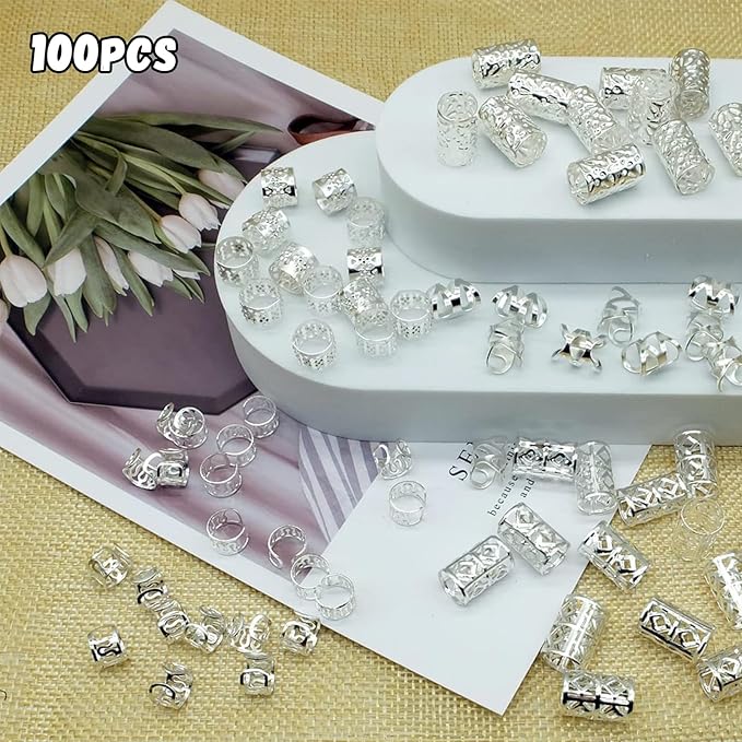 200 Pcs Gold Silver Hair Braids dreadlock hair beads Non-Piercing Ear Clip hair jewelry for braids accessories for Women Men Hair Accessories Styling Tools US219