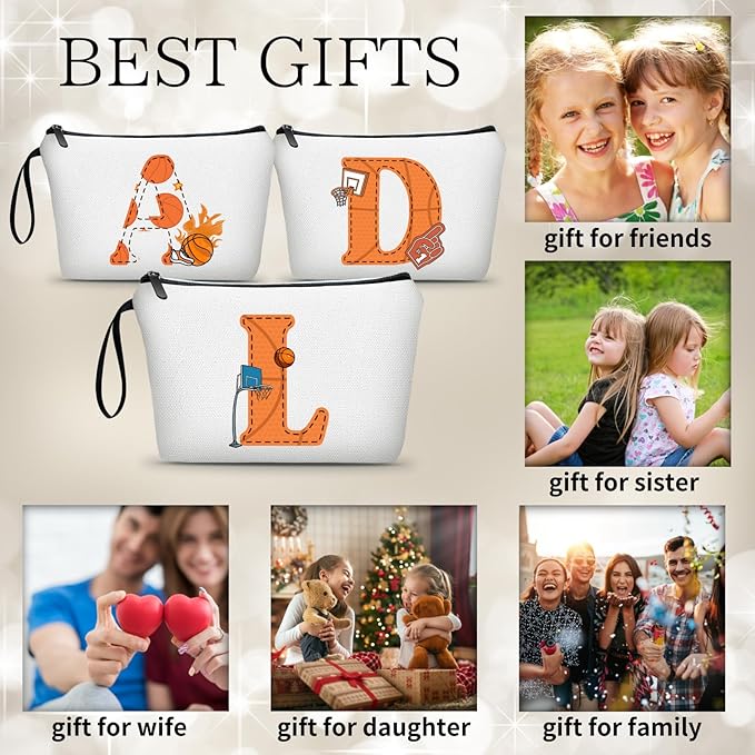 ARIOSEY Basketball Gifts Monogrammed Cosmetic Travel Makeup Bag Basketball Accessories Graduation Birthday Gifts for Girls Coaches Daughters Team Friend Mom Player-L