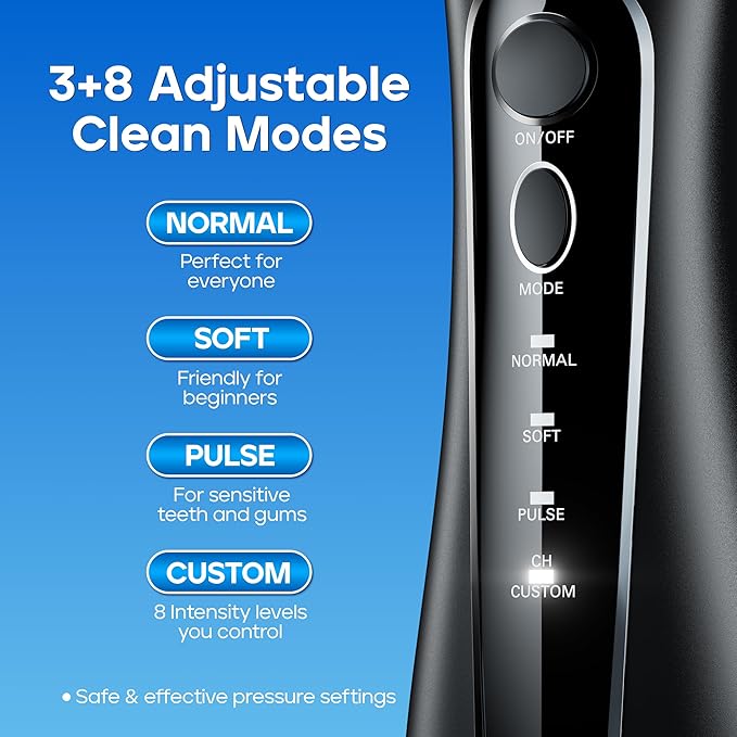 Nicwell Cordless Water Flosser - 4 Modes Rechargeable Oral Irrigator IPX7 Waterproof with 5 Tips for Deep Cleaning