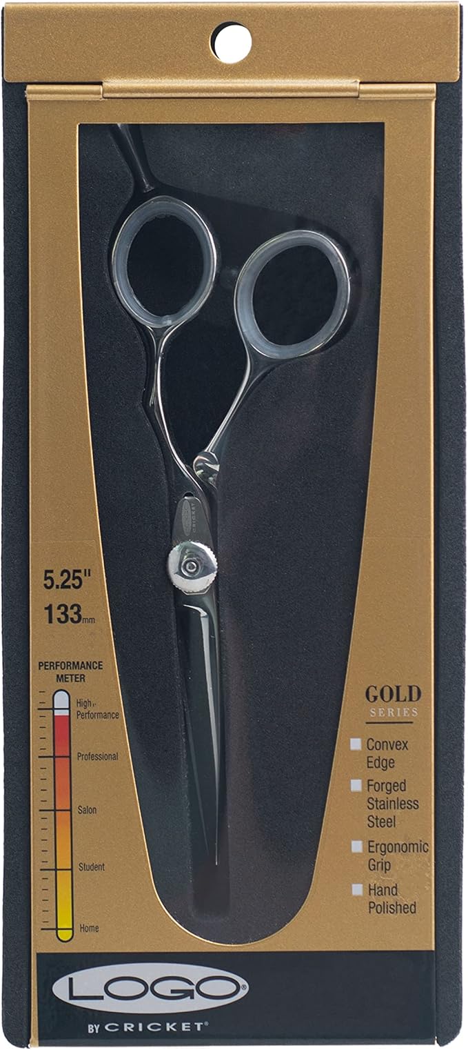 Cricket Logo Gold Series Pro Hair Cutting Scissors, 5.25" - Hair Scissors for Professionals & Barber, Convex Edge Blade, Forged Stainless Steel, Adjustable Tension, Ergonomic Grip