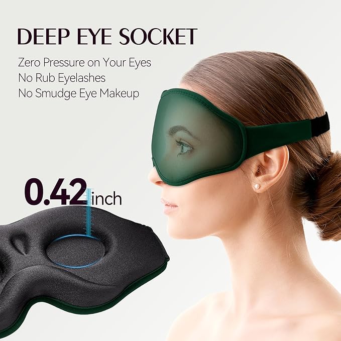 Sleep Masks for Women Men - Blackout Eye Cover for Lash Extension, 3D Contoured Sleep Mask for Side Sleeper, Soft Memory Foam, Sleep Masks for Travel, Airplane, Night(Cloud Black, Cloud Green)