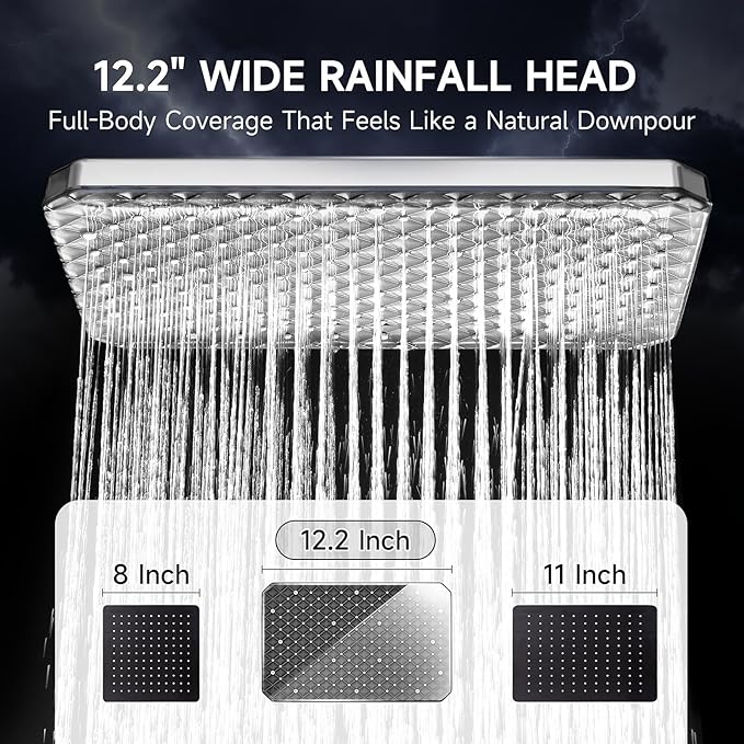 XXL 12.2" Rain Shower Head with Handheld Spray Combo, High Pressure Rainfall Shower Head, Height Adjustable Dual Shower Head, Luxury Waterfall Showerhead Bathroom
