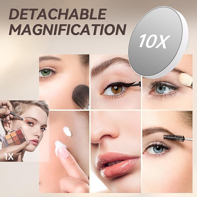 Hasipu Makeup Vanity Mirror with Lights, 20" L x 16" W LED Tabletop Make up Mirror for Desk, Lighting & Brightness Adjustment, 360°Rotation, 10x Magnification