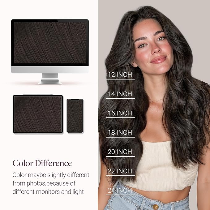 GOO GOO Invisi Edge Clip in Hair Extensions 14inch 150g 9Pcs Injected Seamless PU Clip in Hair Extensions, Virgin Real Human Hair, #2 Dark Brown