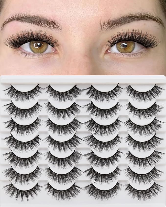 Losha Eyelashes Natural Look Faux Mink Lashes Pack Handmade Wispy False Eyelashes 14 Pairs Cat Eye Lashes (Y52)