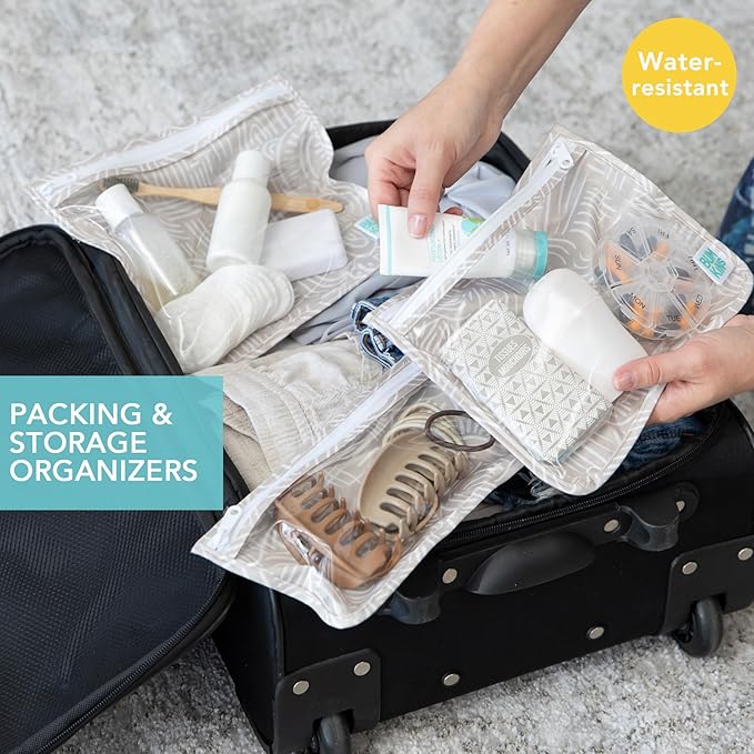 Bumkins Travel Bag, Toiletry, Baby, TSA Approved Pouch, Zip Bag, Quart Size Airline Compliant, Clear-Sided, Diaper Bag Organization, Makeup, Accessories, Set of 3 Sizes, Desert Boho