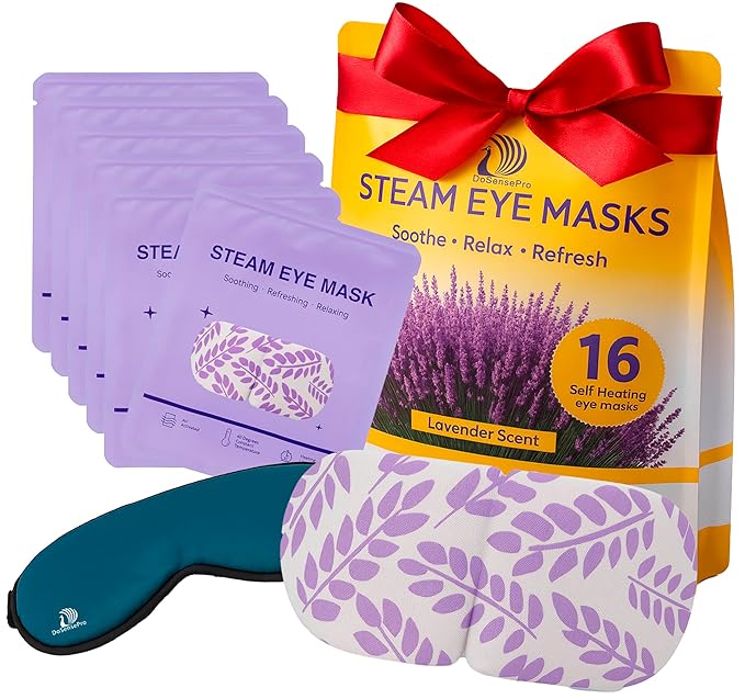 DoSensePro Steam Eye Mask - 16 Pack Lavender Self-Heating Warm Compress for Dry Eyes, Puffy Eyes Relief, Cornea Care, and Relaxation – Soothing & Comfortable Heated Eye Pads