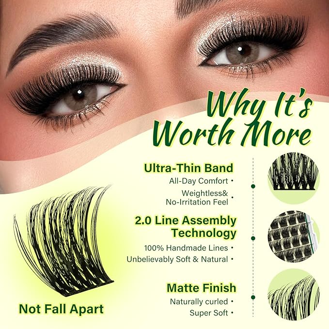 DIY Lash Extension Kit KEYYOU 144pcs Lash Clusters Eyelash Extension Kit with Mascara Brush Bond and Seal Lash Remover Lash Applicators Lash Brush for DIY Lash Extensions (Y12 Kit)