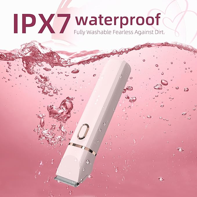 Bikini Trimmer for Women& Body Shaver – Cordless Electric Razor for Silky Smooth Skin | Replaceable Facial Razor Attachment | IPX7 Waterproof, Ceramic Blades & USB Charging Dock – Pink