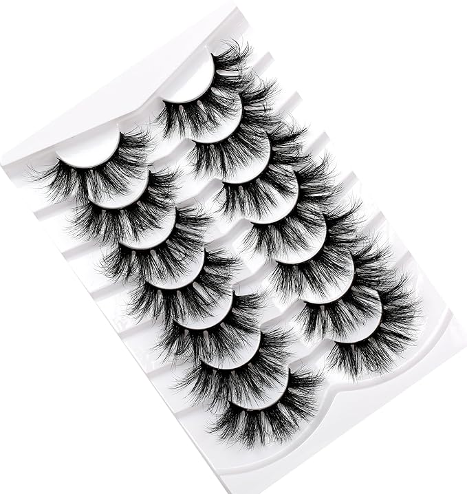 Pooplunch False Eyelashes Round Eye Lashes Dramatic 20MM Long Sexy Fluffy Volume 8D Faux Mink Fake Eyelash Strips 7 Pairs Pack