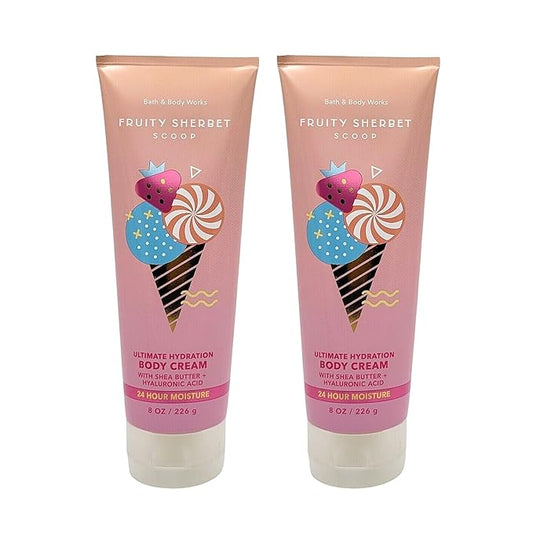 Bath & Body Works Ultimate Hydration Body Cream (Fruity Sherbet Scoop), 8 Ounce (Pack of 2)