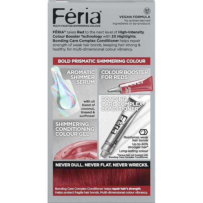 L'Oreal Paris Feria Multi-Faceted Shimmering Permanent Hair Color, R57 Cherry Crush (Intense Medium Auburn), Pack of 1 Hair Dye Kit