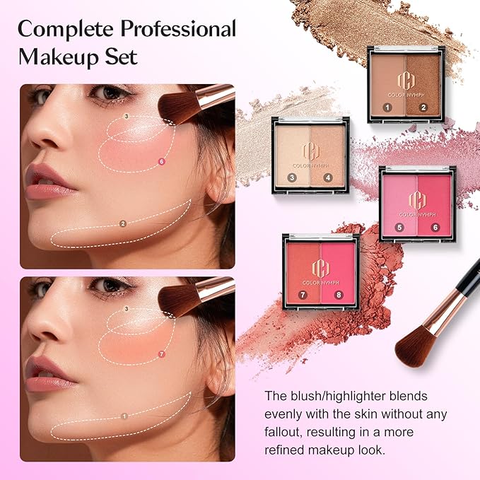 Color Nymph All in one Makeup Kit For Girls Teens, Makeup Set 4 Trays Spacious Space Train Case for Beginner with Eyeshadow Highlighter Lipgloss Blush Contour Concealer Brush Eyeliner Lipbalm