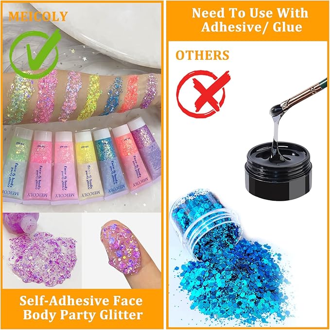 MEICOLY Chameleon Light Purple Hair Glitter,Holographic Chunky Face Body Glitter,Color Changing Mermaid Face Glitter,Self-adhesive Glitter Sequin for Face Body Hair,Festival Party Cheer Glitter Makeup