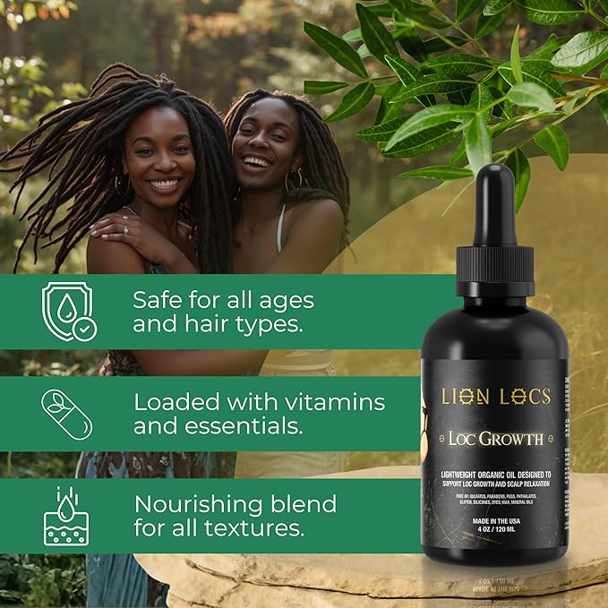 Lion Hair Growth Oil and Scalp Relaxer | Light Styling for Dreadlocks, Braidlocks, Braids, Faux Locs, Crochet Locs, Boho Locs, or Sisterlocks (4oz)
