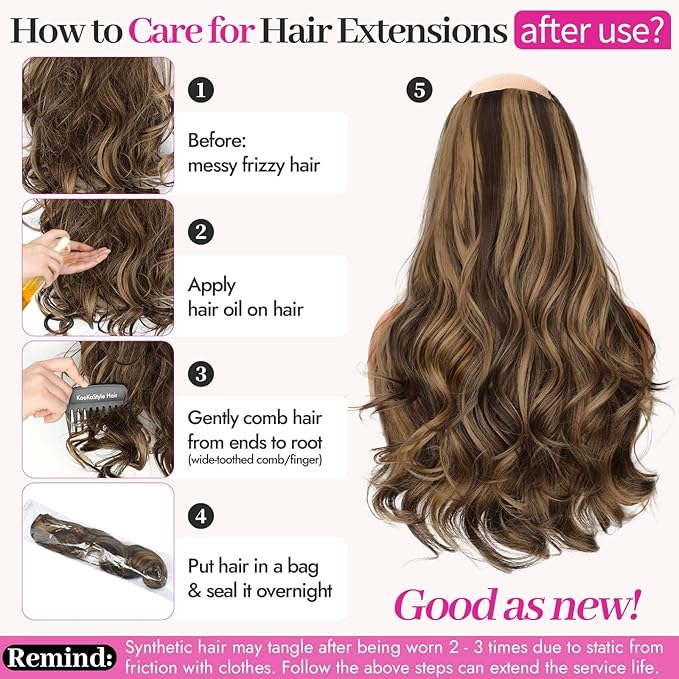 Kookastyle Clip in Hair Extensions, Natural Long Layered Soft Invisible Synthetic Curly Wavy Hairpieces for Women,4 pcs(20 Inch,Balayage Dark Brown to Chestnut)