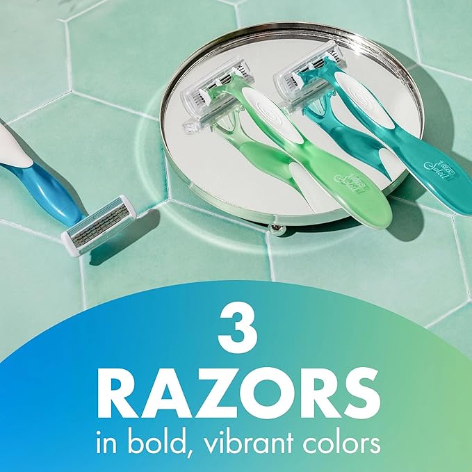BIC Soleil Comfort 4-Blade Disposable Razors for Women Sensitive Skin Razor for a Smooth and Close Shave, 3 Piece Razor Set (Pack of 2)