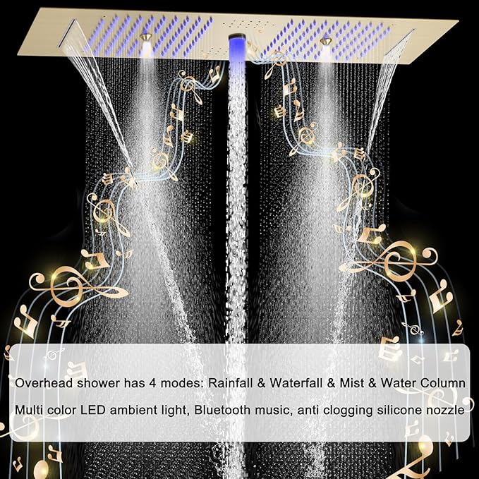 KATAIS Shower System with 12X35 inch Overshower and Dual Side ShowerHead(8 inch), 4 PCS Body Jet and HandHeld Spray, Dual Thermostatic Valve Kit Can Achieve 8 Shower Functions, Brushed Gold