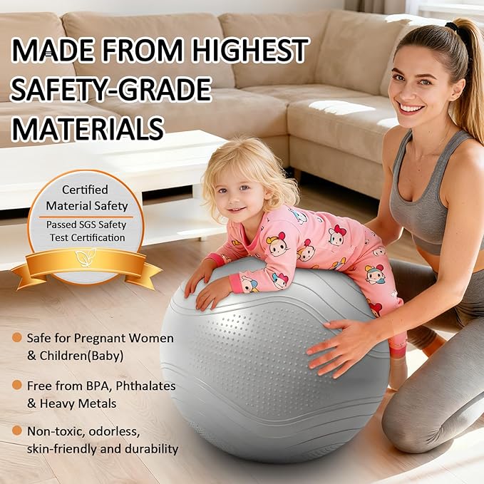 Gruper Yoga Ball, Multiple Sizes Non Slip Exercise Ball for Workout, Birthing, Balance, Stability, Pregnancy, 2200LB Capacity, Anti Burst Chair for Home and Office, Includes Quick Pump & Fitness Guide