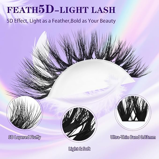 B&Q Lash Clusters Kit Wispy Flora - Feath5D 01 Eyelash Clusters Kit with Glue & Tools, Feathered Lightweight Lash Kit, 8-18mm C Curl Waterproof False Lashes