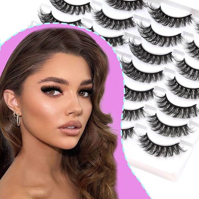 Losha Lashes Fluffy Cat Eye Lashes D Curl False Eyelashes 6D Volume Full Eye Lashes Pack 14 Pairs Soft Fake Eyelashes (Classic)