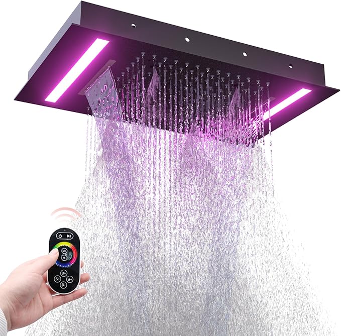 HOMEDEC 14x20" Full Body LED Shower Head, Multi-Function High-Pressure Rainfall Mist Waterfall, 3 Functions Can Be Used Together or Separately, Black