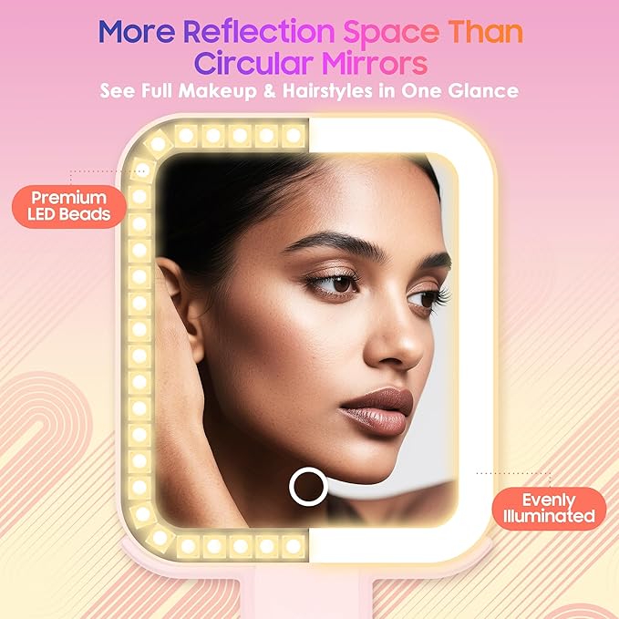Magnifying Travel Mirror with Light, 30X/1X Double-Sided Magnifying Mirror with 3 Color Lights, Brightness Adjustable, Foldable Handheld Makeup Mirrors Portable for Travel and Desktop Use
