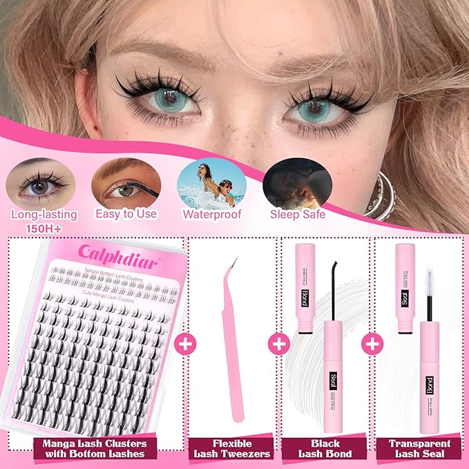 Fairy Lash Clusters Kit 8-16mm Manga Eyelash Clusters with 5-6mm Bottom Lashes C-curly Lash Extension Kit Spiky Anime Individual Lashes DIY Cluster Eyelash Extensions Kit Natural Thin Band Lash Kit