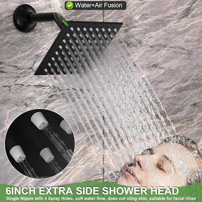 HOMEDEC Dual Side 6" Wall Mounted and 15.7x31.5" Shower Head System, with Handheld and 6 Spray Jets, Ceiling Mount Rain Shower Faucet Set, Black