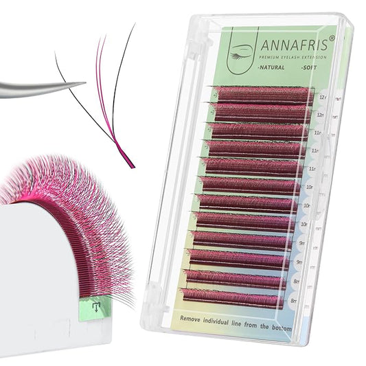 3D W Shape Pink Dual Core Premade Fan Eyelash Extensions Volume 2 Tips False Lashes Faux Mink Matte Black Cluster Lash Extensions(0.07 D,8-15mm Pink)