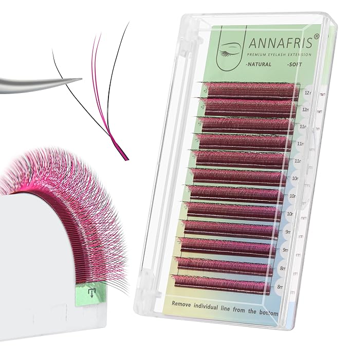 3D W Shape Pink Dual Core Premade Fan Eyelash Extensions Volume 2 Tips False Lashes Faux Mink Matte Black Cluster Lash Extensions(0.07 D,8-12mm Pink)