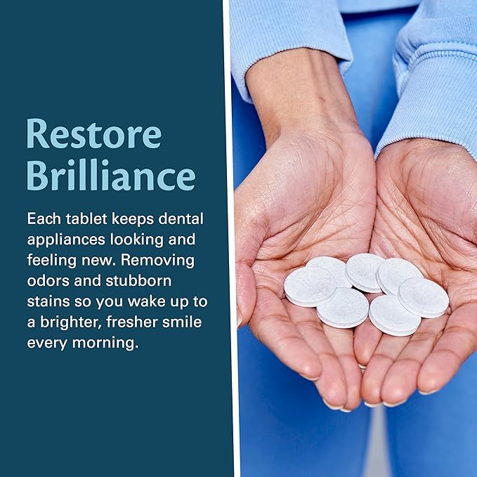 Overnight + Whitening Retainer Cleaner, Remove Stains, Discoloration, and Plaque | 4 Month Supply | Denture Cleanser with Whitening Boost,120 Tablets by M3
