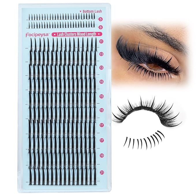 Focipeysa Spike Lash Clusters with Bottom Lashes 11-21mm Individual Lash Extensions Manga Premade Fan Eyelashes Extensions Wispy Eyelashes Extension Cluster DIY Wispy Lash