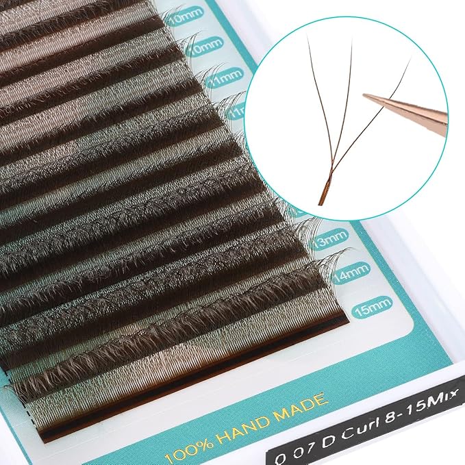 W Lash Extensions 3D Eyelash Extensions Volume Premade Fan Individual Lashes Matte Black W Lashes 12 Rows(Brown-3D-W-0.05D-14mm)