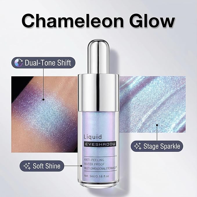 Sky Blue Chameleon Shimmer Liquid Eyeshadow, Longwear Waterproof Lightweight Eye Shadow Cream, Buildable Blendable Eye Makeup,Vegan Cruelty-Free Paraben-Free for Older Women Stage makeup 10#