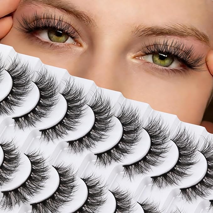 Veleasha Wispy False Eyelashes Cat Eye Lashes 3D Natural False Lashes C Curl Fake Eyelshes 100% Handmade Lash Strips Lightweight Fake Lashes Natural Look 10 Pairs Pack (Reverie)