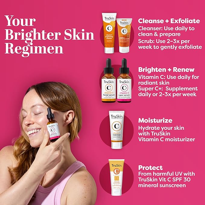TruSkin Vitamin C Super Serum for Face – All-in-One Anti-Aging Serum with Vitamin C, Retinol, Niacinamide, Hyaluronic Acid & Squalane – Improve Appearance of Dark Spots, Firmness & Texture, 2 Fl Oz