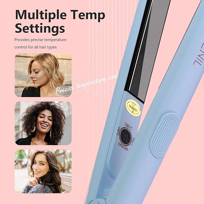 ANGENIL Pro Titanium Ceramic Ultra Mini Flat Iron for Short Hair,0.7 Inch Dual Voltage Travel Size Small Flat Iron,Suitable for Short Hair, Bangs, and Fine,20S Fast Heating 3 Temp (280℉- 320℉ -380℉)
