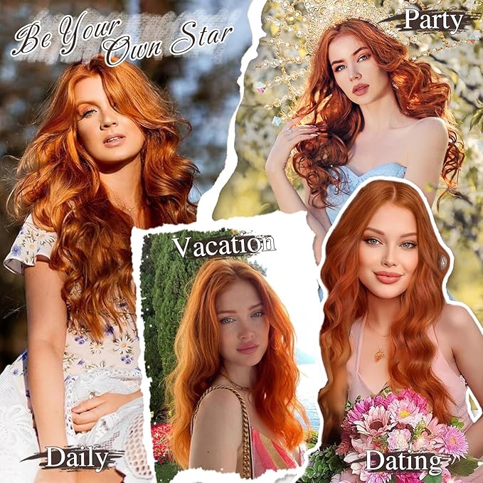 BARSDAR Copper Clip in Hair Extensions - 20 Inch 6PCs Full Head Beach Wavy Clip in Hair Extensions for Women - Voluminous Thick Soft Synthetic Hairpieces Daily Party Halloween- Cowboy Ginger Copper