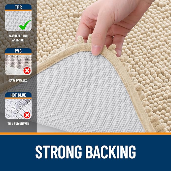 OLANLY Bathroom Rugs 36x24, Extra Soft Absorbent Chenille Bath Rugs, Rubber Backing Quick Dry, Machine Washable Bath Mats for Bathroom Floor, Tub and Shower, Home Decor Accessories, Beige