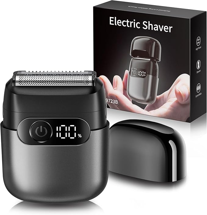 Electric Razor for Men, Foil Shaver and Beard Trimmer for Dry and Wet,Battery LED Display USB-C Fast Charge, IPX7 Waterproof Portable Travel Shaver (Charcoal Black)