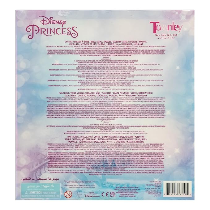 Disney Princess Sparkly Cosmetic Makeup Set for Girls with Lip Gloss Nail Polish Nail Stickers 11 Pcs Perfect for Birthday Gift by Townley Girl
