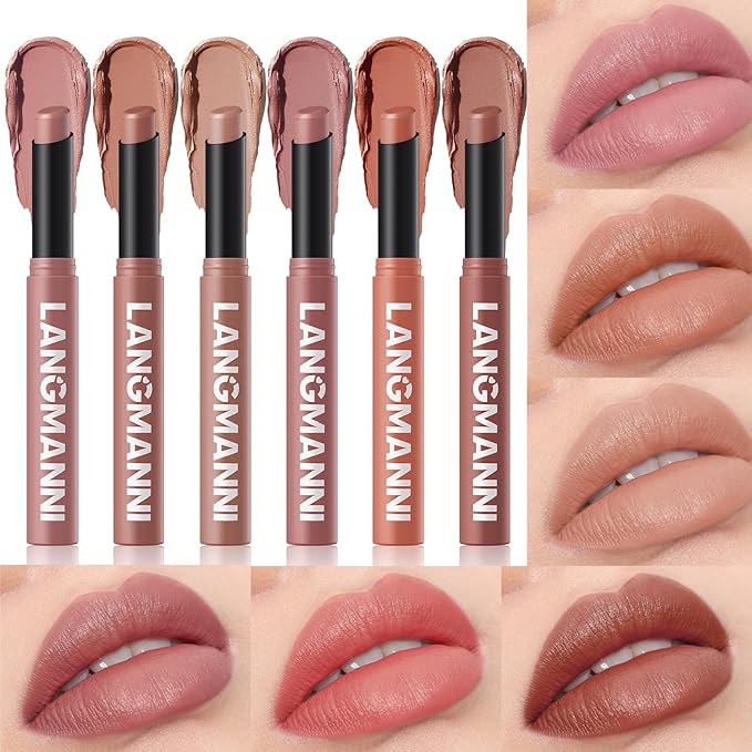 Jolilab 6Pcs Velvet Matte Lipstick Nude Matte Soft Dark Color Stick High Pigmented Long-Lasting Waterproof Lip Stick Lip Balm Beauty Cosmetics Gift for Women(01#-06#)
